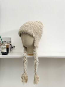 1 件女式针织流苏帽，秋冬保暖百搭，护耳，修身版型