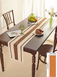 1 pièce Chemin de table tressé kaki rustique et minimaliste, design personnalisé creux avec franges tressés haut de gamme faits à la main. Chemin de table long, tapis de table, décoration pour les fêtes et le quotidien, accessoire photo, fond atmosphérique, style européen