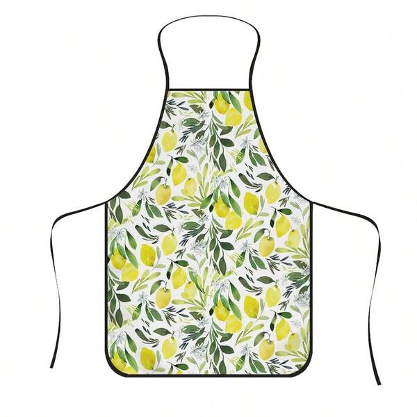 1pc Lemon Summer Print Apron, Durable Polyester Material, Suitable For Cooking, Barbecue, Gardening, Painting, Unisex, Indoor And Outdoor Use