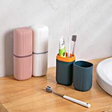 1 cană de călătorie pentru periuța de dinți, cană de clătire portabilă, cană compartimentată pentru periuța de dinți din căminul studențesc, cutie de depozitare pentru uz casnic, design pentru cupluri