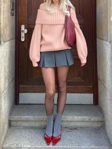 Nuevo suéter de mujer de moda, unicolor, casual, de manga larga, con cuello plegado, sexy, sin tirantes y de diseño de cuello único