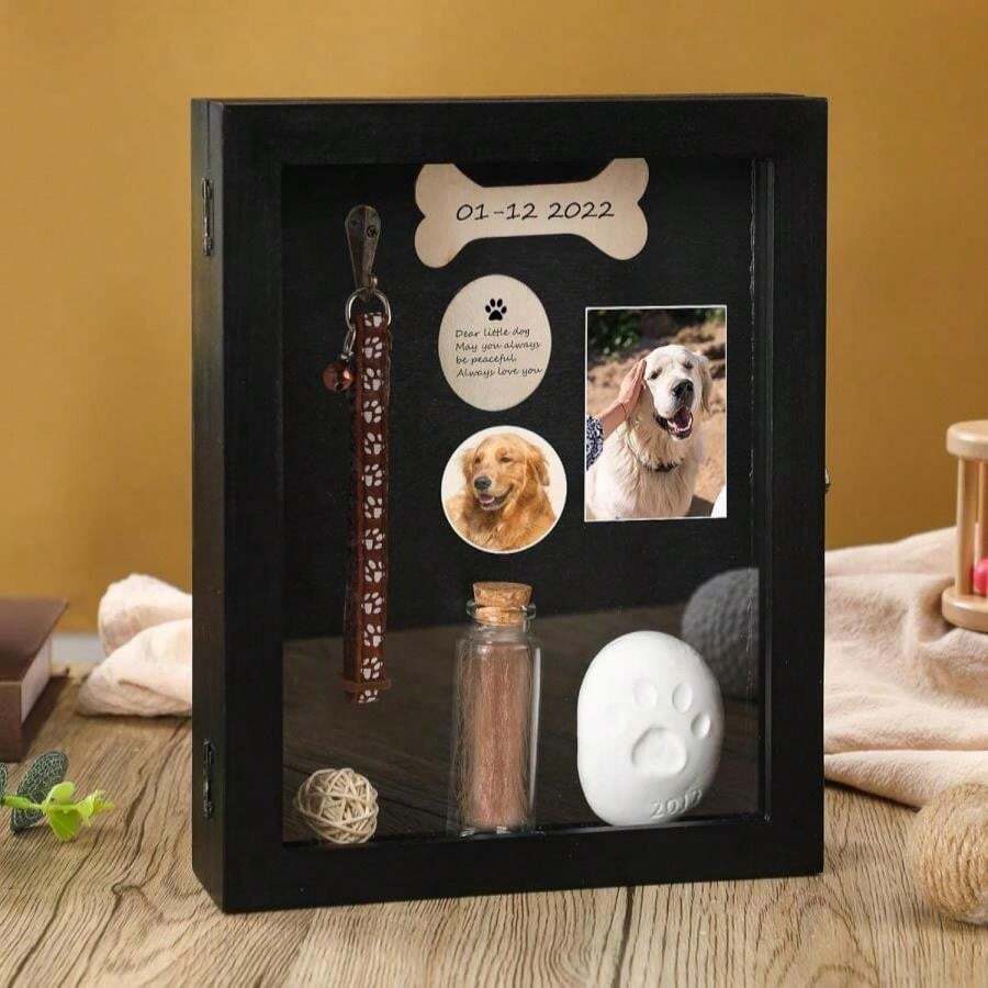 Colingmill Pet Memorial Shadow Box For Dog Cat With Wood Frame Small Bottle Pin Pet Print Kit Wood Frame Urn Ashes Display Case For Loss Dog Remembrance Memory Keepsake (Retro Colors,68 X 88 Inch) - 顏色A - 查看 1