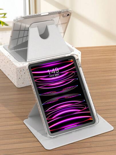 Gray Scratch-Resistant IPad Protective Case, Compatible With Built-In Pencil Slot, 360-Degree Rotating Flip Stand, Premium Shock-Proof, Auto Wake/Sleep Function, Flexible Viewing Angles