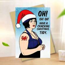 1pc Adult Funny Christmas Greeting Card - Envelope Style Wishes, Includes "Oh! Have Fun" Message, Clean Humorous Design, Welsh Flag Tattoo Cartoon Pattern & Snowflake Font - Holiday Greetings Suitable For Friends, Family, Colleagues - No Battery/Power/Paper Required