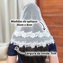 Véu Ccb Congregação Cristã Aplique Floral 3D Pedras Strass Adulto Redondo de Bico(Tiffani) - Branco - Visão 4
