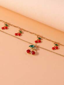1 件可爱甜美樱桃设计金属多层锁骨链项链 - 彩色 - 查看 6