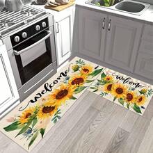 1pc Sunflower Pattern Welcome Mat, Durable Drainage Rug For Kitchen, Living Room, Entryway, Balcony, Home Decor, Anti-Slip, Suitable For Cafe, Bar, Holiday, Party, Bedroom, Bathroom