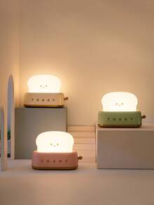 3000K USB Rechargeable Cute Toaster Shape LED Table Lamp, Heartwarming Decorative Table Lamp Toast Bread LED Night Light Creative Design Bread Night Light Suitable For Family Use Perfect Birthday Christmas Gift(Green/Orange/Pink) - Multicolor - View 3