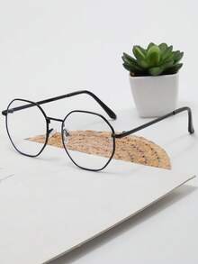 1 件金属框架几何男女通用电脑眼镜，时尚装饰透明镜片，适合日常使用 - 黑色 - 查看 7