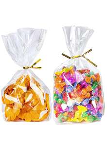 50/100个透明三角玻璃纸礼品袋，配金色扭绳，可重复使用的塑料礼品包装，适用于马克杯、甜点、松饼、面包、巧克力、透明面包袋、塑料袋、饼干袋、糖果袋，适合作为零食礼品、生日派对礼物、圣诞礼品袋。 - 彩色 - 查看 7