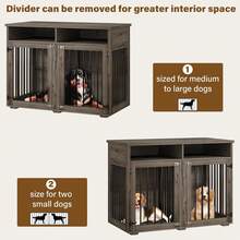 Furniture Dog Crate For 2 Dogs, 41 Inch Dog Kennel Furniture With Removable Divider And Shelf Storage, Wooden Dog Crate For Small/Medium Dogs, White/ Brown/ Gray - Grey - View 4