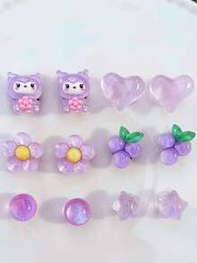 12 Peças Botões Decorativos de Cristal ABS Kuromi Roxo Fofo, Decorações DIY, Adequado para Sandálias, Chinelos, Sapatos Furados, Sandálias e Bolsas de Praia de Mulheres, Clips de Sapato Multifuncionais - Presente Perfeito para Feriados e Ocasiões Especiais