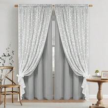 Linen Curtains For Bedroom, Double Layered Boho Curtain 84 Inch Length 2 Panels Set, Rod Pocket Curtains & Drapes With Tiebacks, Light Filtering Drapes For Living Room, 52 X 84 Inch, Grey - 灰色52Wx84L2包 - 查看 1