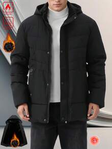 男士保暖内衬厚夹克，男士秋冬户外休闲运动时尚可拆卸连帽厚保暖夹克，适合送给男朋友、丈夫、父亲的礼物 - 黑色 - 查看 3