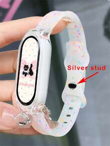 2 Peças/Conjunto Pulseira de Silicone Macia Jelly Colorida e Bolinhas Finas + Capa Protetora Transparente Compatível com Xiaomi Mi Band 10 9 8 7 6 5 4 3, Pulseira de Reposição Adorável Compatível com Mi Band, Acessórios de Pulseira Inteligente Simples e Confortável 14MM - Branco - Visão 3