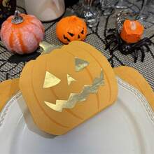 20/40 buc șervețele creative în formă de dovleac de Halloween, 3 straturi, îngroșate, desfășurate, 9,4 * 9,4 inch, șervețele de hârtie imprimate pentru petrecerea de Halloween, șervețele decorative pentru festivalul recoltei, ștampilare aurie, temă de Halloween, șervețele de hârtie de unică folosință