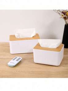 1pc Plastic Desktop Tissue Box, Living Room Coffee Table Tissue Storage Box, Wooden Bathroom Toilet Paper Holder, Bathroom Tissue Storage Box