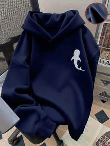 1 件 Tween Girl 保暖连帽运动衫，适合年轻学生的保暖休闲套头衫，适合秋冬季、Y2K/休闲/街头服饰/时尚/简约/可爱/学院风 - 藏蓝色 - 查看 7