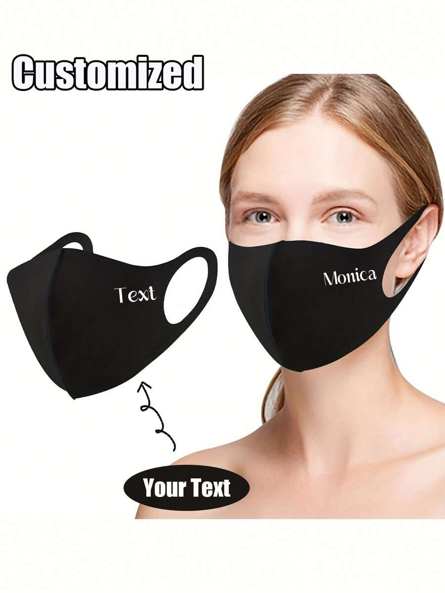 Personalized Customized Mask, Customized Letter Design, Can Customize Your Name, Exclusive Logo. Sunscreen, Breathable And Skin Friendly Reusable & Washable Breathable Dust Mask | Women's Fashionable Solid Color Windproof Sun & Ice Fiber Fabric Elastic Face Mask For Casual Outdoor Activities | Black/Pink/Grey, Minimalist Design, Durable Elastic Edge - Black - View 1