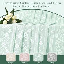 ASPMIZ Linen Farmhouse Kitchen Curtains, Double Layer Valances For Windows With Linen And Lace, Rustic Curtains For Bathroom Window, Cafe Curtain 18 Inch Length Rod Pocket, 52 X 18, Light Green - 淺綠色52Wx18L包裝1 - 查看 9