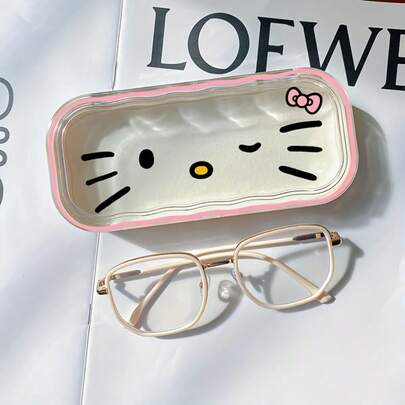 Sanrio 1pc Hello Kitty Cartoon Transparent Glasses Box, Cute Glasses Storage Box, Anime Style Glasses Box PVC Plastic Large Capacity, Portable Glasses Box, Graduation Season Gift, Suitable For Travel, School