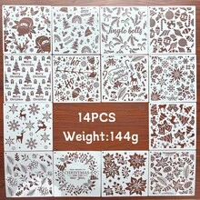 4/6pcs Christmas Snowflake Texture Hollow Painting Template, Christmas Leaves, Bells, Candy Canes, Flowers Stencils For Christmas Decoration On Wood, Glass, Fabric, Paper, Plastic, Reusable And Washable - White - View 8