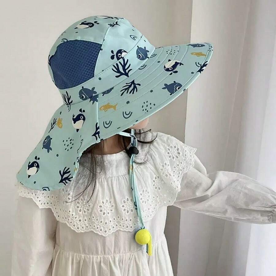Kids Bucket Hat Children's Sun Protection Beach Visor Hat With Large Brim 3 To 8 Years Old UV50+ Sun Protection - Azul-baleia - View 1