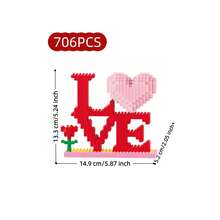 706/782pcs Whole Big Red Heart Creative Building Blocks Set, 3D Red Heart Decor, Can Be Used As Surprise Gift, Birthday/Halloween/Valentine's Day/Christmas/Christmas Eve Holiday Gift