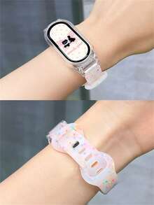 2 Peças/Conjunto Pulseira de Silicone Macia Jelly Colorida e Bolinhas Finas + Capa Protetora Transparente Compatível com Xiaomi Mi Band 10 9 8 7 6 5 4 3, Pulseira de Reposição Adorável Compatível com Mi Band, Acessórios de Pulseira Inteligente Simples e Confortável 14MM - Branco - Visão 5
