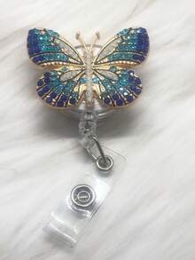 1 件手工制作优雅水钻蝴蝶伸缩徽章卷轴带金属夹 - 360° 旋转挂钩，耐用尼龙绳，高级办公和学校用品 - 藍色 - 查看 13