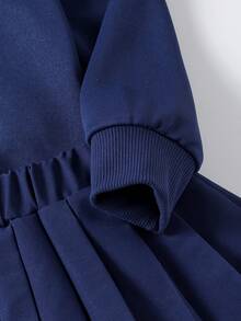 2 件女童休闲校园风格字母和卡通印花长袖运动衫和百褶迷你裙套装，春秋 - 寶藍色 - 查看 5