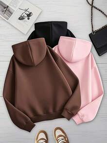 Conjunto paquete set pack 3 piezas sudadera básica capucha hoodie lisa dama mujer casual manga larga bolsa canguro puños acanalados diario calientita suave cómoda moderna juvenil - Multicolor - Ver 2