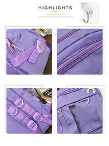 可爱学生书包大容量拉链简约书包带熊书包小学生女中学生高中生大容量双肩书包时尚休闲校园配对电脑书包 - 粉色 - 查看 6