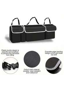 汽车整理器后备箱储物袋，带 4 个口袋多功能汽车后备箱整理器，后座储物袋，带 3 个可调节肩带