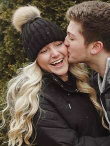 Women Winter Beanie Hat Satin Lined Faux Fur Pom Pom Beanies Hat For Women Winter Warm Knit Hats - A - View 10