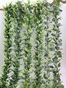 1Pc Artificial Eucalyptus Garland, Simulation Green Leaf Garland With Imitation Silver Gypsophila Artificial Flowers, Eucalyptus Leaves, Artificial Vines For Dining Table, Home, Wedding, Mantel, Party Centerpiece Decoration Garden, Swing, Table Runner, Window Sill Indoor And Outdoor Decoration, For Wall Decor, Arch Backdrop Artificial Hanging Plant