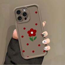 [Teléfono] 15 Plus, 16 Pro, Xs, 11, 12, 13, 14 Pro, 8 Plus, 5, SE 2022, SE2, SE3, Este teléfono presenta un diseño de escaleras con lunares y una encantadora florecilla roja, ofreciendo una apariencia hermosa. Es una funda protectora suave para mujer, resistente a caídas. - marrón - Ver 4