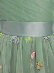 Flower Girls Spaghetti Strap Tulle Dress Long A Line Wedding Pageant Dresses Princess Birthday Party Ball Gown - Green - View 7