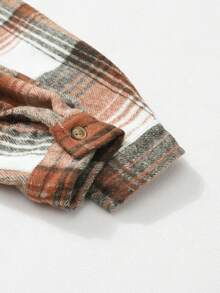 Acelitt Women's Brown Plaid Turndown Collar Pocket Casual Shacket, Autumn/Winter - Multicolor - View 7