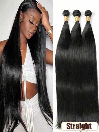 1&3 Bundles 14"16"18"22"26"Inch Black Straight Bundles Extensions, Yaki Bundles Natural Black Straight Synthetic Hair Extensions For Women DIY Hairstyle