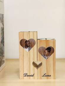 定制英文名字心形木质烛台，温馨家居装饰，桌面摆件，书房装饰，母亲节、父亲节、情人节、感恩节、圣诞节、生日、周年纪念日、婚礼等场合的完美礼物，圣诞礼品用品 - 原木色 - 查看 11