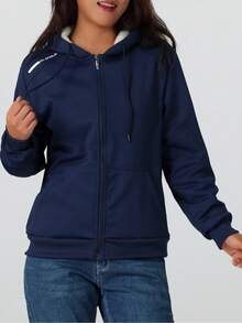 Women's Windproof Warm Sweatshirt - Winter Running Hooded Sweatshirt With Pockets, Suitable For Hiking And Fitness - Blue - View 3