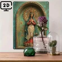 2D Flat Virgin Mary Statue - Precious Metal Wall Decoration, Rust-Resistant Tin Plate With Hook, Frameless Indoor/Outdoor Decor, Starry Sky Background Design, Spiritual Gift For School Or Office - Multiple - View 7