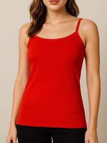 Basic Casual Polyester Sports And Fitness Ribbed Thin Strap Tank Top - 紅色的 - 查看 2