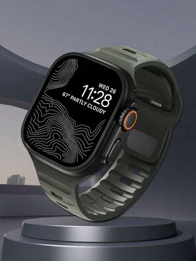 1 件绿色 Apple 表带，户外运动登山健身瑜伽防水防汗超薄柔软 3D 浮雕纹理硅胶表带，兼容 Ultra 3/2/1 SE S9/8/7/6/5/4/3/2/1 系列，38/40/41 毫米、42/44/45/46/49 毫米，男女通用替换智能手表表带，礼物