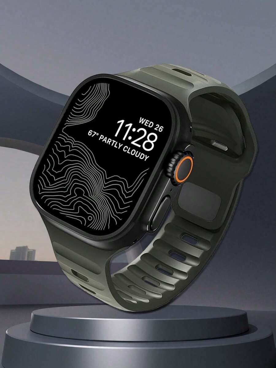 Huastonband 1件裝 軍綠色 戶外運動健身瑜伽防水防汗超薄柔軟3D紋理矽膠材質，適用於Apple Watch Ultra 3/2/1 SE S9/8/7/6/5/4/3/2/1系列智慧手錶替換錶帶 38/40/41mm, 42/44/45/46/49mm配件，男女通用海灘夏季度假、教師節、父親節、畢業季同學禮物