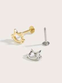 1pc Minimalist Cute Stainless Steel Cat Shaped Stud Earrings, Suitable For Women's Daily Wear - Cat - View 3