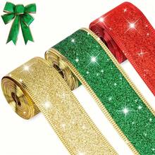 Conjunto de 1/3 Rolos de Fita Clássica de Natal com Glitter, 3,8 cm de Largura, 2 Metros de Comprimento. Fitas multifuncionais para artesanato natalino, decoração festiva, embrulho de árvores, embalagens de presentes e arranjos florais - Poliéster, sem penas, para uso sazonal. Decoração de Natal para casa, decoração de ambientes, presentes de Natal. - Multicolorido - Ver 2
