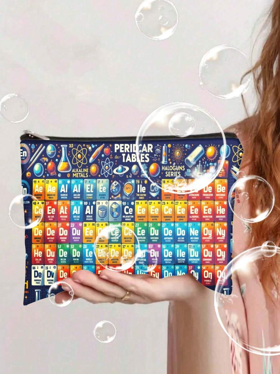 1pc Periodic Table Zipper Closure Makeup Bag, Durable Fade-Resistant Canvas Pouch, Convenient Storage Bag, Student Pencil Case, Canvas Toiletry Bag, Pen Pouch Travel Bag, Snack Bag - Multifunctional Bag - Best Gift For Friends, Double-Sided Printing Christmas Gift