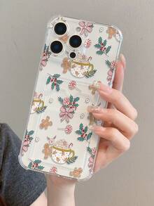 1pc Fashion Full-Screen Christmas Gingerbread Man, Bow, Lollipop Pattern Transparent TPU Shockproof Phone Case Compatible With Apple XS/XS Max/XR/11/12/13/14/14 Plus/15/15 Plus/16/16 Plus/7/8 Plus And Other Models